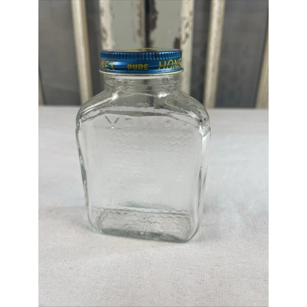 Glass Jar LAKE SHORE Pure HONEY Honeycomb Embossed  * UNIQUE * With Lid!